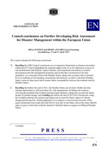 EN  COUNCIL OF THE EUROPEAN UNION  Council conclusions on Further Developing Risk Assessment