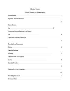 Montour County Table of Contents by Alphabetization Action Health.....................................................................................................................................1 Apostolic Faith Netw