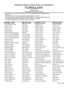 POARCH CREEK INDIAN HEALTH PHARMACY  FORMULARY August[removed]Alphabetized by Brand Name) This formulary is a closed, non-tiered formulary. It is a supplement to the alphabetic listing.