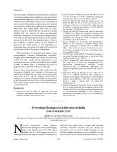 EDITORIALS 2. John TJ, Gupta S, Chitkara AJ, Dutta AK, Borrow R. An overview of meningococcal disease in India: knowledge gaps and potential solutions. Vaccine. 2013;31:[removed]Cohn AC, MacNeil JR, Clark TA, Ortega-Sa