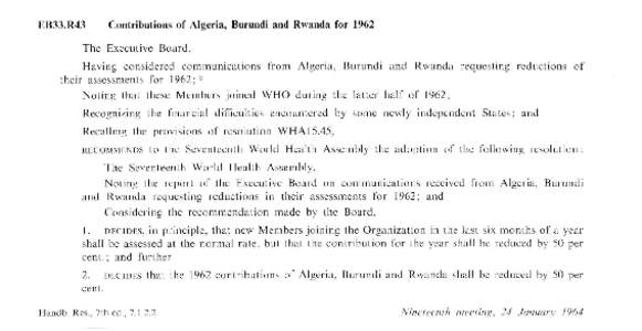 EB33.R43  Contributions of Algeria, Burundi and Rwanda for 1962 The Executive