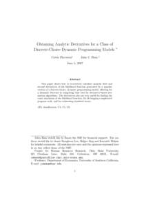 Obtaining Analytic Derivatives for a Class of Discrete-Choice Dynamic Programming Models Curtis Eberwein† John C. Ham