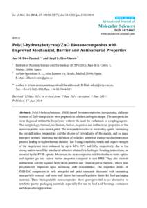 Poly(3-hydroxybutyrate)/ZnO Bionanocomposites with Improved Mechanical, Barrier and Antibacterial Properties