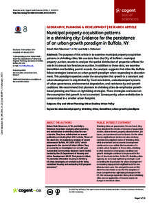 Silverman et al., Cogent Social Sciences (2015), 1: http://dx.doi.orgGEOGRAPHY, PLANNING & DEVELOPMENT | RESEARCH ARTICLE  Municipal property acquisition patterns