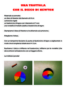 UNA TROTTOLA CON IL DISCO DI NEWTON Materiale occorrente: un disco di Newton dal diametro di 8 cm cartoncino rigido un bastoncino di legno con il diametro di 7 mm