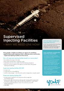 Supervised Injecting Facilities – WHY WE NEED ONE NOW! Many people in Melbourne believe we need to do something urgently about public injecting which is affecting many communities – Supervised Injecting Facilities ar