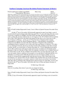 Southern Campaign American Revolution Pension Statements & Rosters Pension application of John Long W5029 Transcribed by Will Graves Mary Long