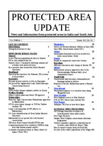 PROTECTED AREA UPDATE News and Information from protected areas in India and South Asia Vol. XVII No. 5  LIST OF CONTENTS