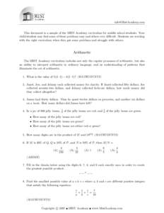 [removed]  This document is a sample of the MIST Academy curriculum for middle school students. Your child/student may find some of these problems easy and others very difficult. Students are working with the 