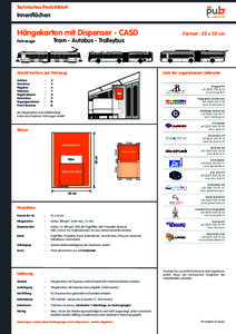 Technisches Produktblatt  Innenflächen Hängekarton mit Dispenser - CASD Tram - Autobus - Trolleybus