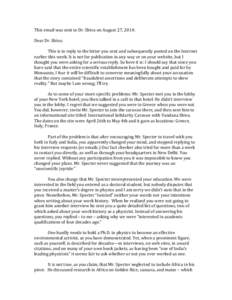 This	
  email	
  was	
  sent	
  to	
  Dr.	
  Shiva	
  on	
  August	
  27,	
  2014:	
  	
   	
   Dear	
  Dr.	
  Shiva:	
     This	
  is	
  in	
  reply	
  to	
  the	
  letter	
  you	
  sent	
  and