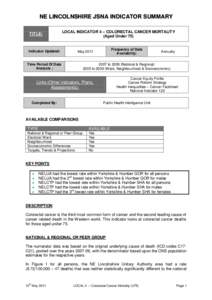 NE LINCOLNSHIRE JSNA INDICATOR SUMMARY