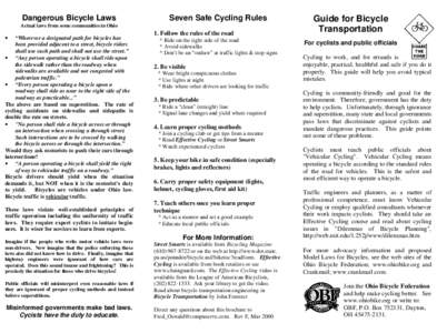 Dangerous Bicycle Laws  Seven Safe Cycling Rules Actual laws from some communities in Ohio