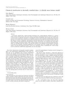 Rimmer, Alon, Yasuaki Aota, Michio Kumagai, and Werner Eckert. Chemical stratification in thermally stratified lakes:  A chloride mass balance model. Limnol. Oceanogr., 50(1), 2005, 147–157