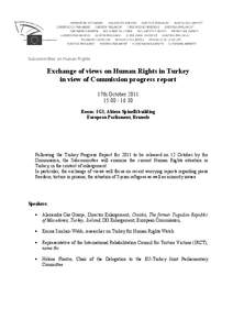 Subcommittee on Human Rights  Exchange of views on Human Rights in Turkey in view of Commission progress report 17th October[removed]30