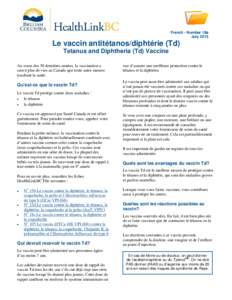 Tetanus and Diphtheria (Td) Vaccine - HealthLinkBC File #18a - French version