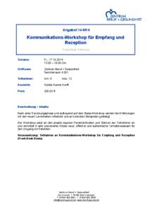 Angebot 14-M14  Kommunikations-Workshop für Empfang und Rezeption Front-Desk Follow-Up