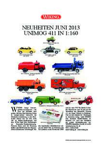 NEUHEITEN JUNI 2013 UNIMOG 411 IN 1:Unimog U 411 N-Spur 1:160 UVP 8,99 €  VW The Beetle Cabrio