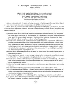 Washington Township School District “Making a Difference” Personal Electronic Devices in School BYOD to School Guidelines (Bring Your Own Device to School)