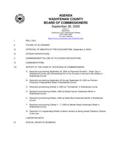 AGENDA WASHTENAW COUNTY BOARD OF COMMISSIONERS September 20, 2000 6:45 p.m. Board Room