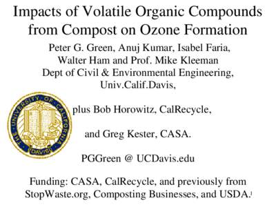 Pollutants / Volatile organic compound / Biofilter / NOx / Compost / Ozone / Tropospheric ozone / Pollution / Environment / Smog