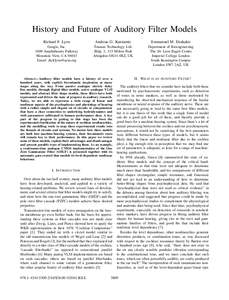 History and Future of Auditory Filter Models Richard F. Lyon Andreas G. Katsiamis  Emmanuel M. Drakakis