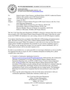 THE STATE EDUCATION DEPARTMENT / THE UNIVERSITY OF THE STATE OF NEW YORK CHARTER SCHOOL OFFICE ROOM 465 EBA, 89 WASHINGTON AVENUE, ALBANY NY, 12234 Tel[removed]; Fax[removed]; [removed]  To: