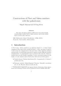Constructions of Pisot and Salem numbers with ﬂat palindromes Shigeki Akiyama∗and DoYong Kwon