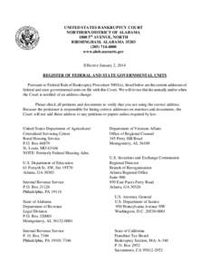 UNITED STATES BANKRUPTCY COURT NORTHERN DISTRICT OF ALABAMA 1800 5th AVENUE, NORTH BIRMINGHAM, ALABAMA[removed]4000 www.alnb.uscourts.gov