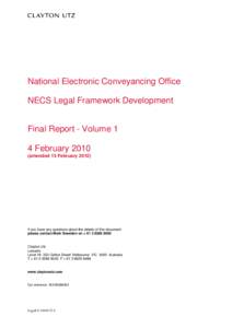 National Electronic Conveyancing Office NECS Legal Framework Development Final Report - Volume 1 4 Februaryamended 15 February 2010)