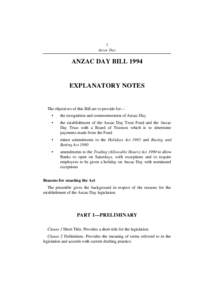 1 Anzac Day ANZAC DAY BILL[removed]EXPLANATORY NOTES