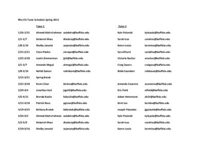 Rho Chi Tutor Schedule Spring 2015 Tutor 1 Tutor