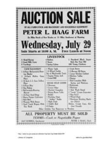 Auction sale notice. New  Hradec (vicinity), North Dakota