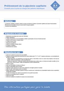 FICHE  Prélèvement de la glycémie capillaire Conseils pour la prise en charge des patients diabétiques  3.1