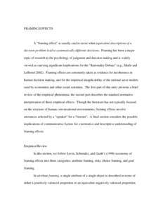 Cognitive science / Science / Behavior / Cognition / Framing effect / Rational choice theory / Decision making / Risk / Prospect theory / Framing / Decision theory / Behavioral finance