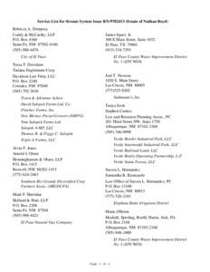 Service List for Stream System Issue RN[removed]Estate of Nathan Boyd) Rebecca A. Dempsey Cuddy & McCarthy, LLP P.O. Box 4160 Santa Fe, NM[removed][removed]