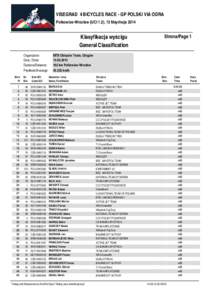 VISEGRAD 4 BICYCLES RACE - GP POLSKI VIA ODRA Polkowice-Wrocław (UCI 1.2), 13 May/maja 2014 Strona/Page 1  Klasyfikacja wyścigu