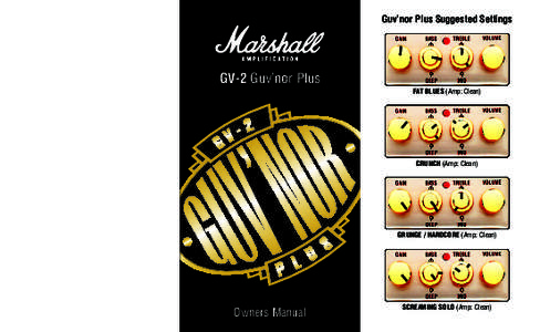 Guv’nor Plus Suggested Settings  GV-2 Guv’nor Plus FAT BLUES (Amp: Clean)  CRUNCH (Amp: Clean)