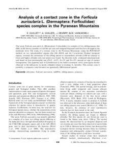 Heredity[removed]±449  Received 18 November 1999, accepted 2 August 2000 Analysis of a contact zone in the For®cula auricularia L. (Dermaptera: For®culidae)