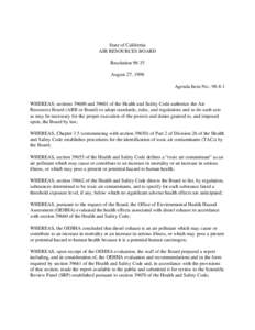 Rulemaking: [removed]Hearing Date Resolution[removed]Amendments Identifying Particulate Emissions from Diesel-Fueled Engines as a Toxic Air Contaminant