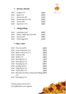 Aperitívy / Aperitifs 0,04l 0,04l 0,1l 0,04l 0,04l