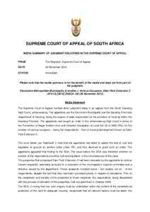 Case law / Eviction / Supreme Court of Appeal of South Africa / Residents of Joe Slovo Community v Thubelisha Homes / Ndlovu v Ngcobo; Bekker v Jika / Law / South Africa / Prevention of Illegal Eviction from and Unlawful Occupation of Land Act