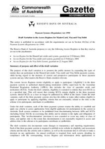 Commonwealth of Australia Gazette GOVERNMENT NOTICES