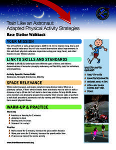 Train Like an Astronaut: Adapted Physical Activity Strategies Base Station Walkback YOUR MISSION You will perform a walk, progressing to 1600 m (1 mi) to improve lung, heart, and other muscle endurance. You will also rec