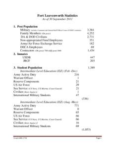 Fort Leavenworth Statistics As of 30 September[removed]Post Population Military (includes Command and General Staff Officer Course (CGSOC) students) Family Members (On-post) DA & DOD Civilians