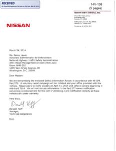 By Recall Management Division at 6:05 am, Mar 25, 2014  14V[removed]pages) NISSAN NORTH AMERICA, INC . Corporate Headquarters