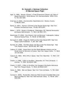 Dr. Kenneth J. Hartman Collection Of Manned Space Flight Agle, D[removed]Heroes of Space: a Three Dimensional Tribute to 40 Years of