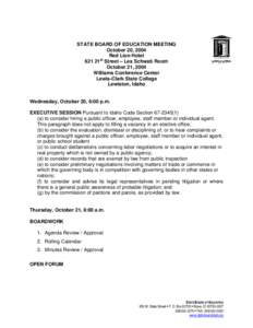 STATE BOARD OF EDUCATION MEETING October 20, 2004 Red Lion Hotel st[removed]Street – Les Schwab Room October 21, 2004