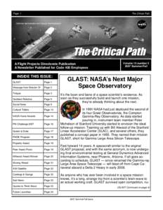 Page 1  The Critical Path A Flight Projects Directorate Publication A Newsletter Published for Code 400 Employees