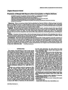 Predictors of breast milk macronutrient composition in filipino mothers